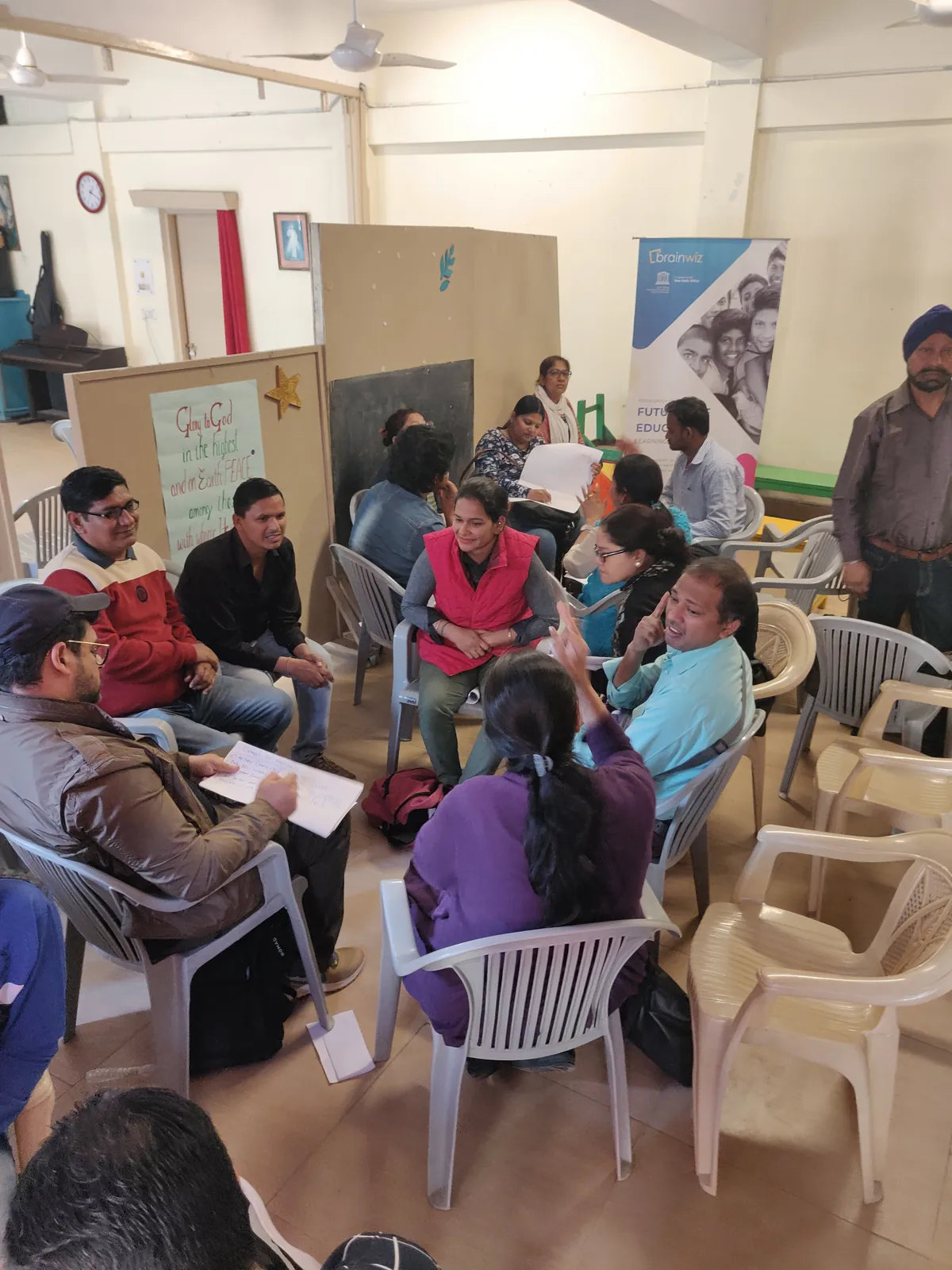 Members of the deaf community discussing in small circles