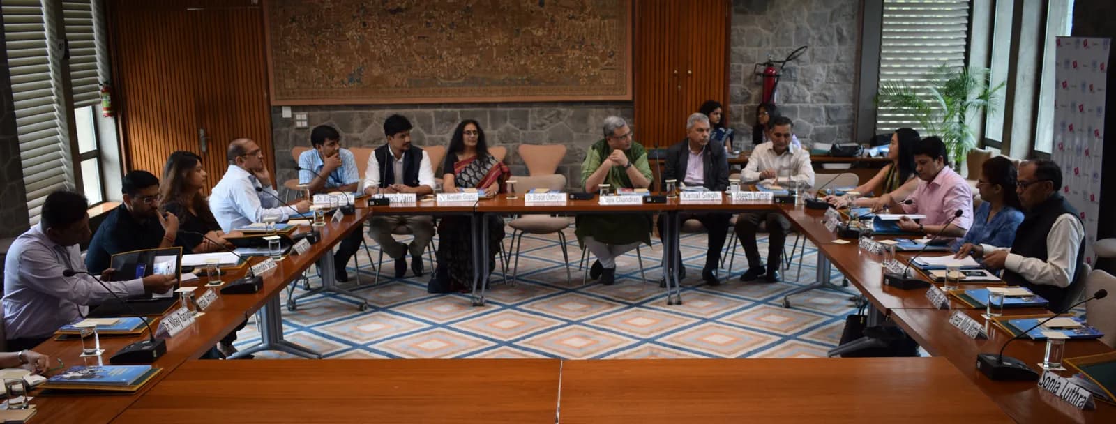 Participants around the table at the Roundtable on Education for Sustainable Development, We the Peoples Hall, UN House, New Delhi