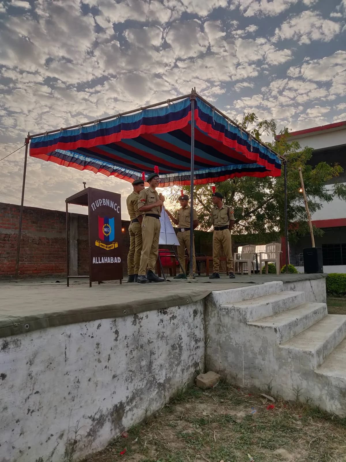 Cadets presenting on stage at the 17 UP BN NCC podium, Allahabad